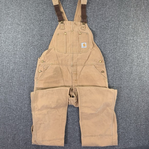 VTG Carhartt Overalls Men 40x33 Brown Double Knee Carpenter Button Fly Canvas - Picture 1 of 10